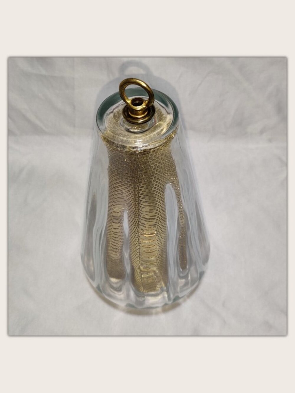 Vintage MCM Swag Lamp w/ Light Diffuser Clear Glass & Brass Tone Metal - Plug-In - Picture 6 of 12